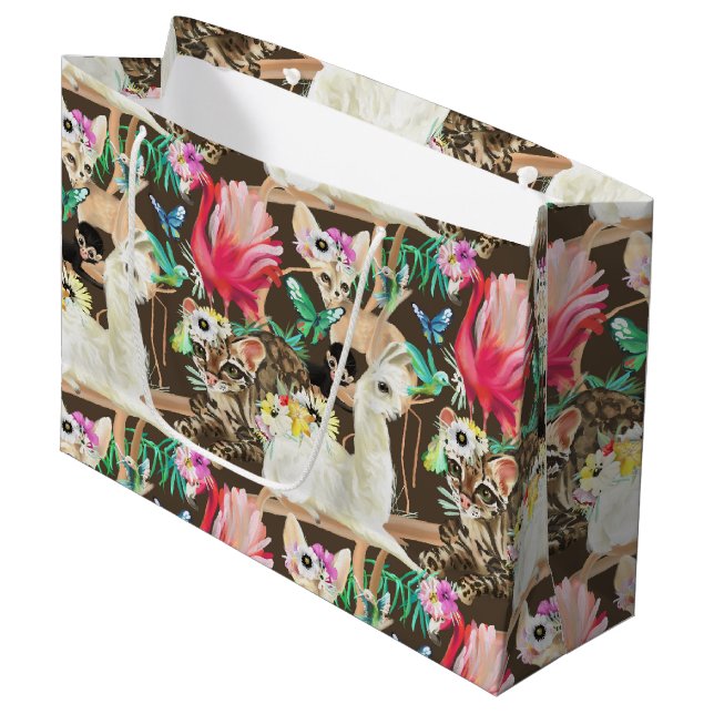 Grand Sac Cadeau Motif animal tropical (Devant Angle)
