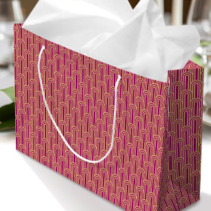 Grand Sac Cadeau Motif Art Déco Élégant Arches Rose Or Chic