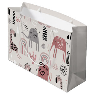 Grand Sac Cadeau motif avec de mignons éléphants et girafes géant