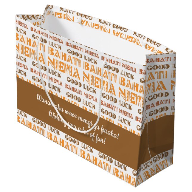 Grand Sac Cadeau Motif Bahati Niema, Bonne chance en Swahili (Dos Angle)