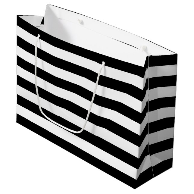 Grand Sac Cadeau Motif Black White Stripes {choisissez votre couleu (Devant Angle)