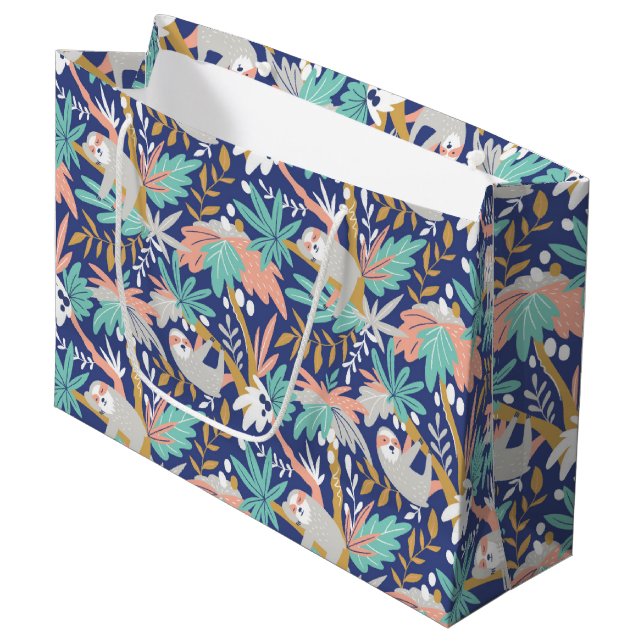Grand Sac Cadeau Motif bleu tropical de paresse (Devant Angle)