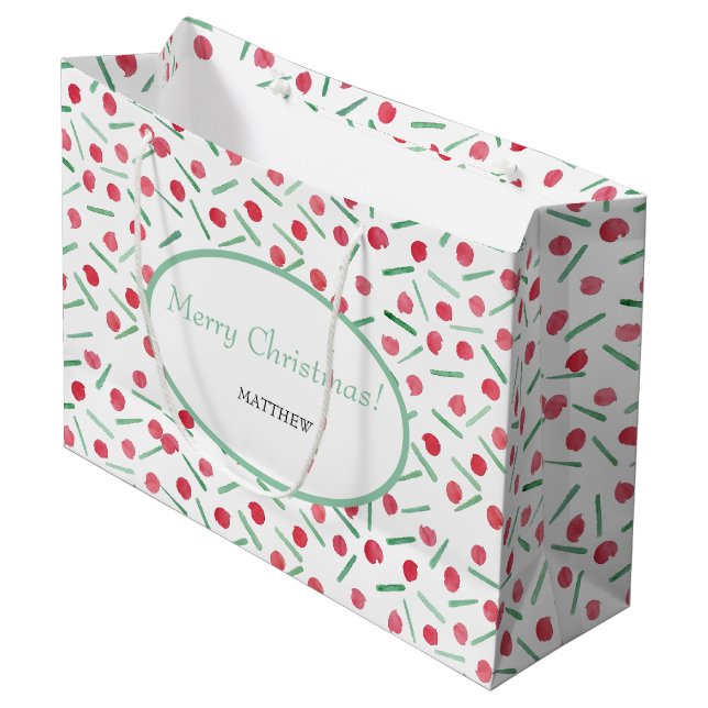 Grand Sac Cadeau Motif Boho Rouge Et Vert Moderne (Devant Angle)