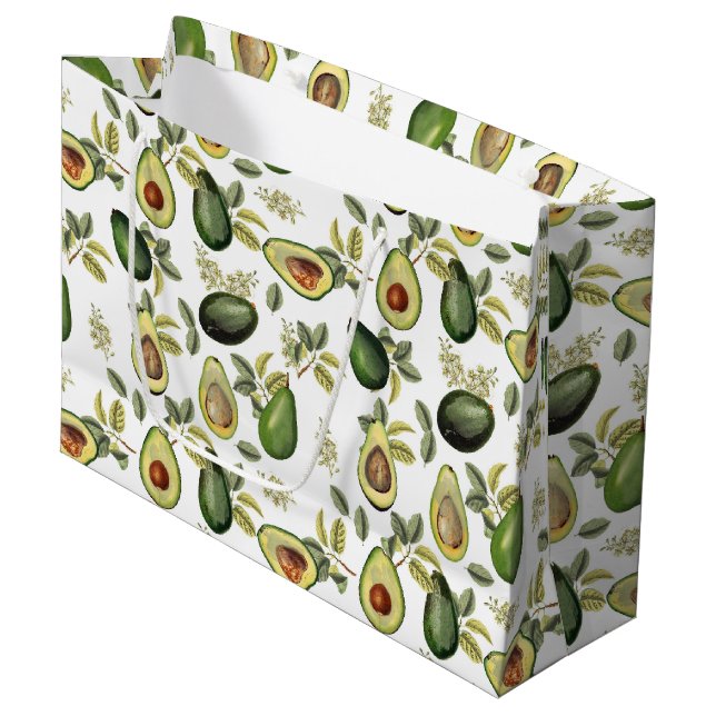Grand Sac Cadeau Motif botanique Aquarelle Avocado (Devant Angle)