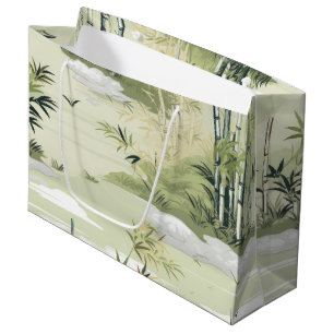 Grand Sac Cadeau Motif botanique de la forêt de bambou Zen (1)