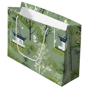 Grand Sac Cadeau Motif botanique de la forêt de bambou Zen (2)