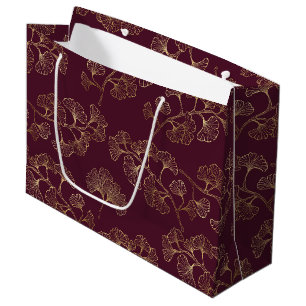 Grand Sac Cadeau Motif botanique doré asiatique