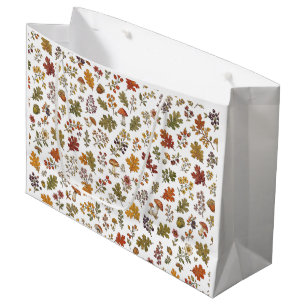 Grand Sac Cadeau Motif Champêtre Fantaisiste de Champignons de Feui