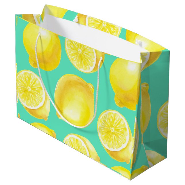 Grand Sac Cadeau Motif citrons aquarelle (Dos Angle)