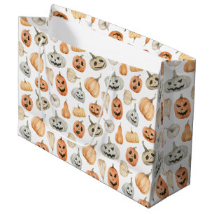 Grand Sac Cadeau Motif Citrouille d'aquarelle amusant