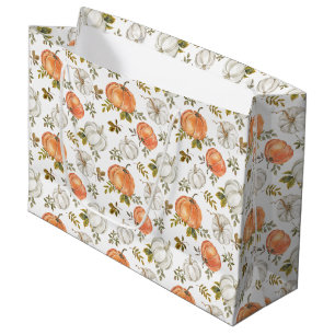 Grand Sac Cadeau Motif Citrouille d'aquarelle d'automne