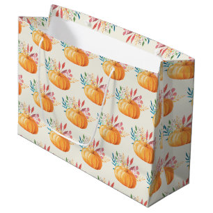 Grand Sac Cadeau Motif Citrouille d'aquarelle orange