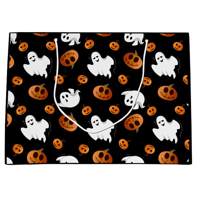Grand Sac Cadeau Motif Citrouille de Ghost Halloween plaisant (Devant)