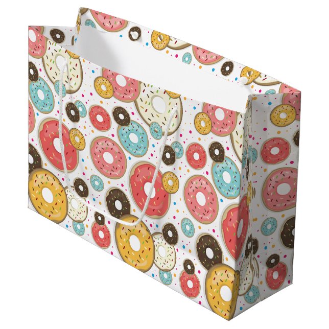 Grand Sac Cadeau Motif Coloré de Donuts (Devant Angle)