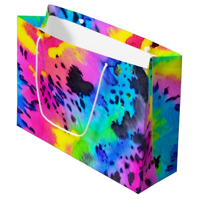 Grand Sac Cadeau Motif coloré Wild Cheetah Tye Dye (Devant Angle)