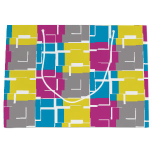 Grand Sac Cadeau Motif cool violet bleu jaune gris