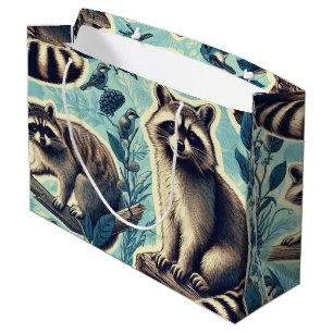 Grand Sac Cadeau Motif Cute Racoon