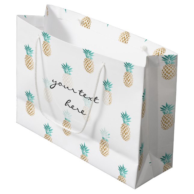 Grand Sac Cadeau motif d'ananas tropical frais d'été (Devant Angle)