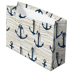 Grand Sac Cadeau Motif d'ancre nautique sur bois flotté (1)