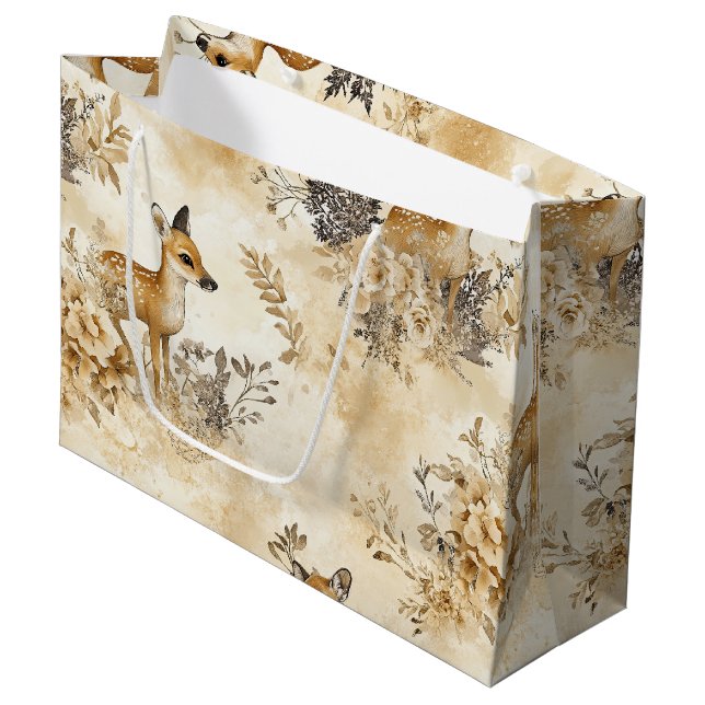 Grand Sac Cadeau Motif d'animal de faon de forêt (Devant Angle)