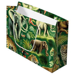 Grand Sac Cadeau Motif d'animaux de la jungle vintage