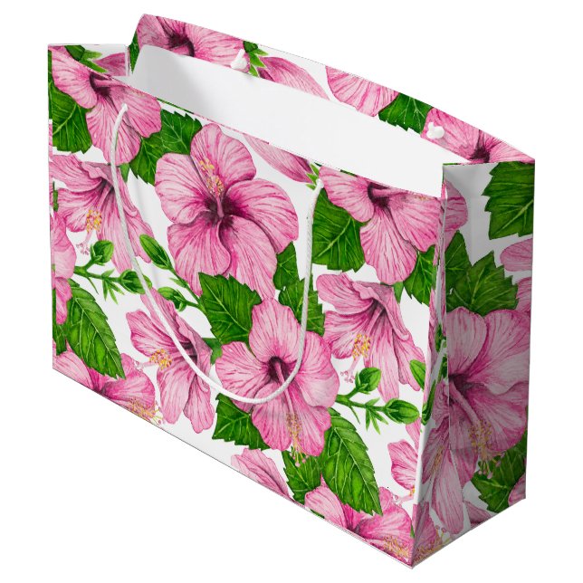 Grand Sac Cadeau Motif d'aquarelle d'hibiscus rose (Dos Angle)