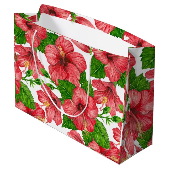 Grand Sac Cadeau Motif d'aquarelle d'hibiscus rouge (Dos Angle)