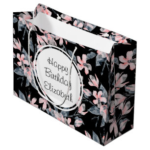 Grand Sac Cadeau Motif d'aquarelle rose et gris
