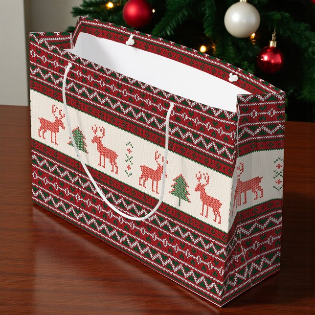 Grand Sac Cadeau Motif d'arbre de Noël de rennes nues | Vacances (Créateur téléchargé)
