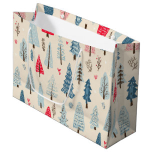 Grand Sac Cadeau Motif d'arbre forestier scandinave minimaliste