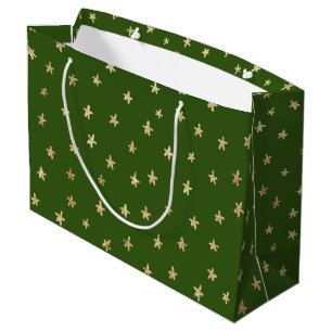 Grand Sac Cadeau Motif Dark Moody Green Gold Star