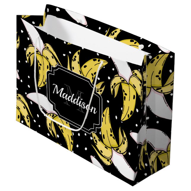 Grand Sac Cadeau Motif de banane (Devant Angle)