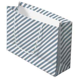 Grand Sac Cadeau Motif de bandes diagonales bleues et blanches