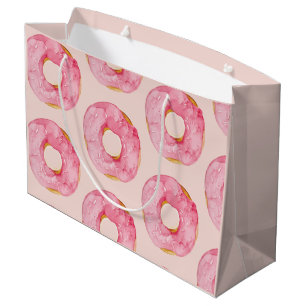 Grand Sac Cadeau Motif de beignets aquarelle rose pastel moderne
