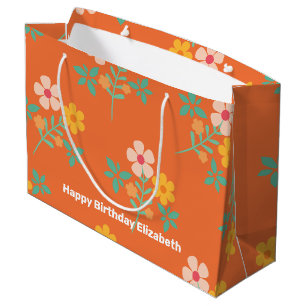 Grand Sac Cadeau Motif de bouquet Retro Orange Daisy Customisé