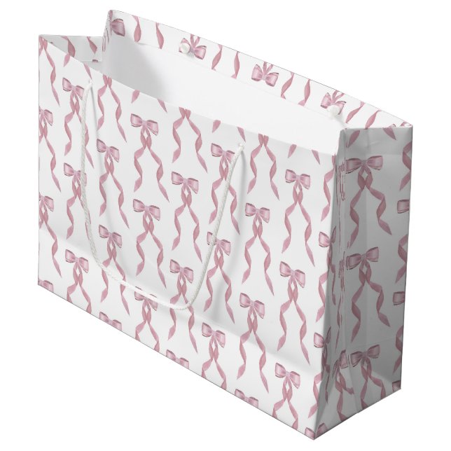 Grand Sac Cadeau Motif de Bow rose Aquarelle (Devant Angle)