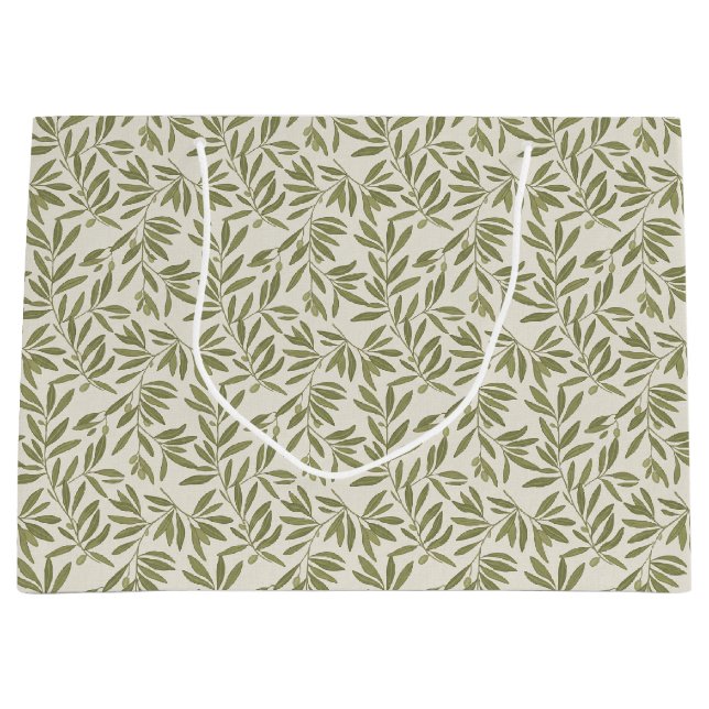 Grand Sac Cadeau Motif de branche d'olive minimal (Devant)
