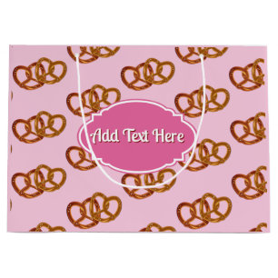 Grand Sac Cadeau Motif de bretzel sucré & nom ou salutation rose
