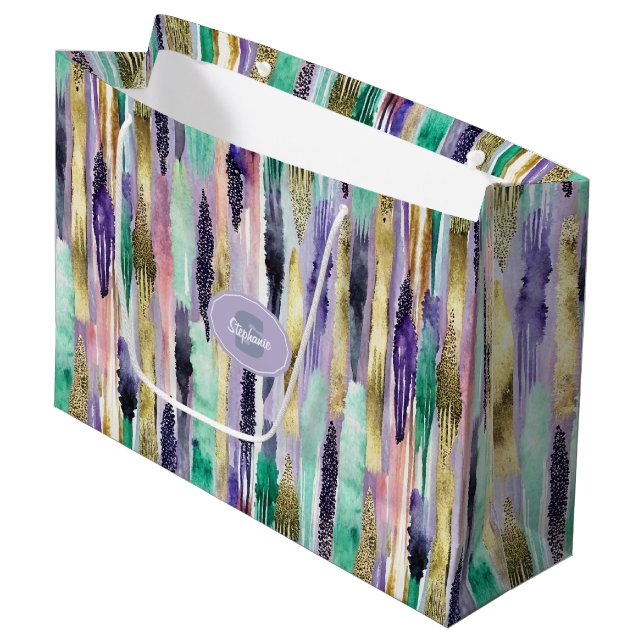 Grand Sac Cadeau Motif de brosse vertical dynamique (1) (Devant Angle)