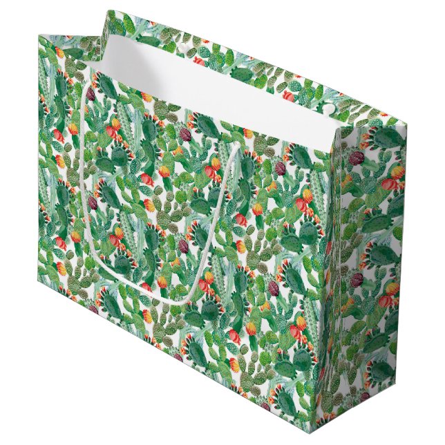 Grand Sac Cadeau Motif de cactus d'aquarelle (Devant Angle)