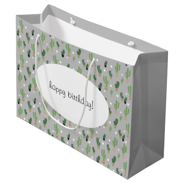 Grand Sac Cadeau Motif de cactus mignon monogrammé (Devant Angle)