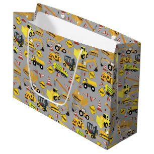 Grand Sac Cadeau Motif de camions de construction