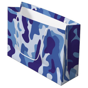 Grand Sac Cadeau Motif de camouflage bleu