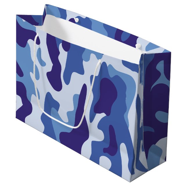 Grand Sac Cadeau Motif de camouflage bleu (Devant Angle)