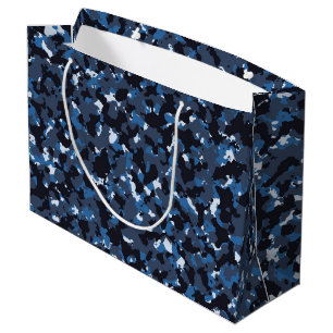 Grand Sac Cadeau Motif de camouflage bleu