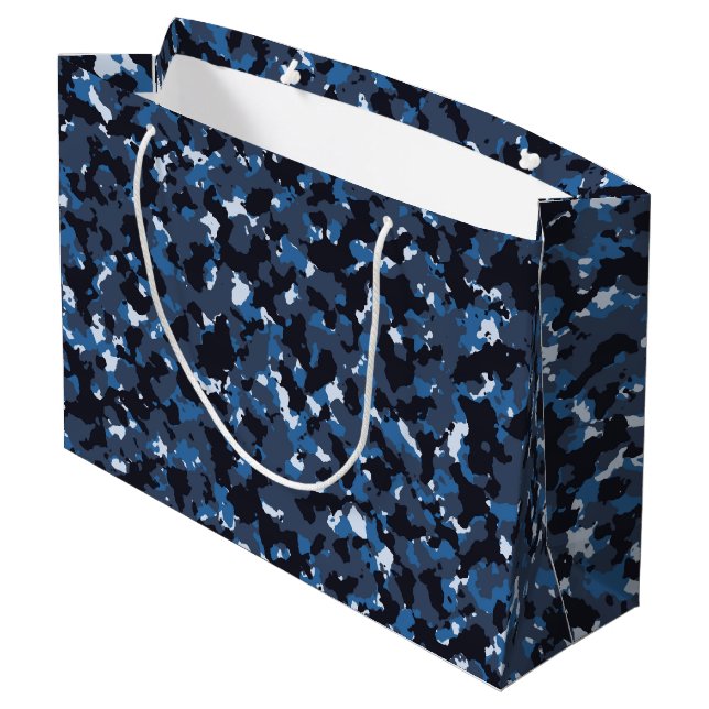 Grand Sac Cadeau Motif de camouflage bleu (Dos Angle)