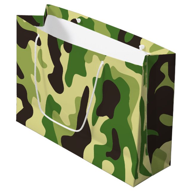 Grand Sac Cadeau Motif de camouflage kaki (Devant Angle)