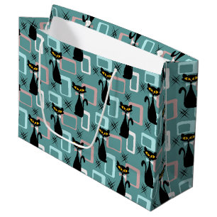 Grand Sac Cadeau Motif de chat noir du milieu du siècle