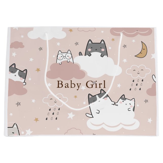 Grand Sac Cadeau Motif de chaton rose doux (Devant)