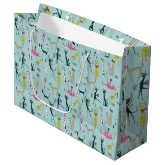 Grand Sac Cadeau Motif de chats fantaisistes colorés amusants